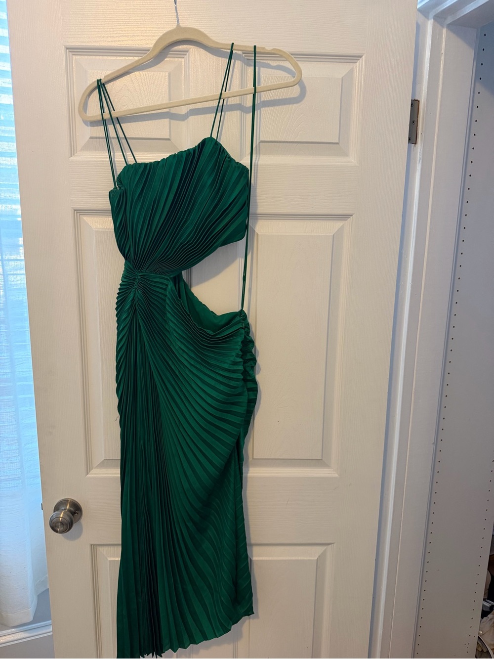 Alice + Olivia Emerald Green Pleated Cutout Midi Dress